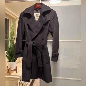 Burberry Black Double-Breasted Wool Trench Coat with Belt
